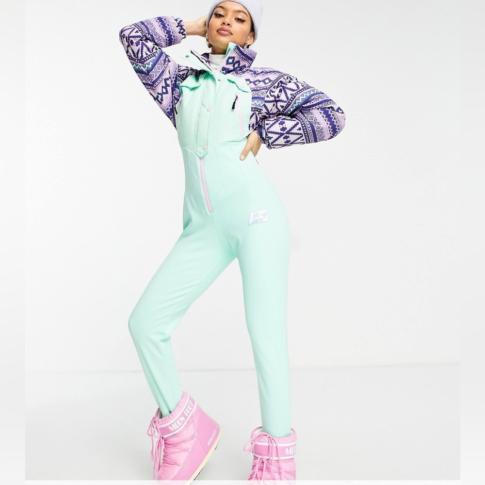 ASOS 4505 Retro Geo Print Mint Green Snow Ski Suit Size US 6